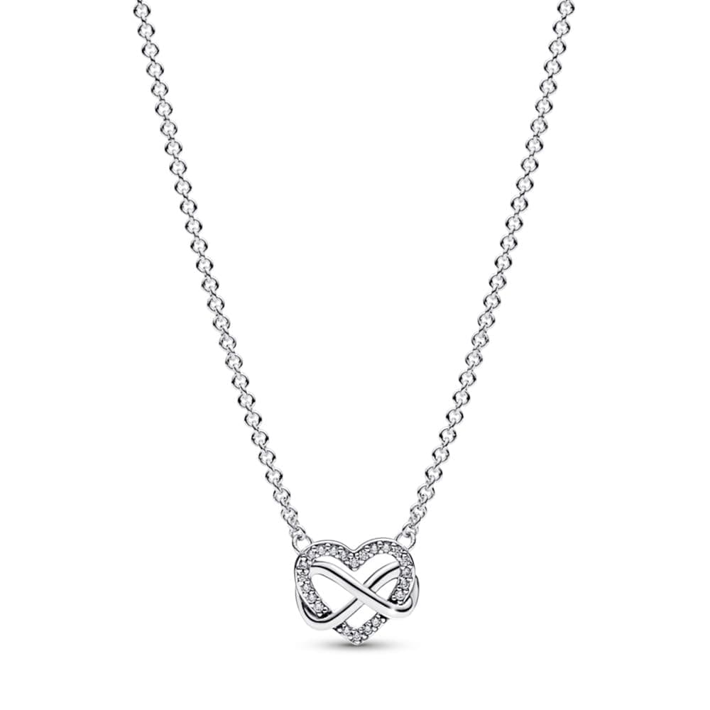 Sparkling Infinity Heart Collier Necklace - 3 Adjustable Lengths - Stunning Jewelry for Women - Sterling Silver with Clear Cubic Zirconia - 19.7"