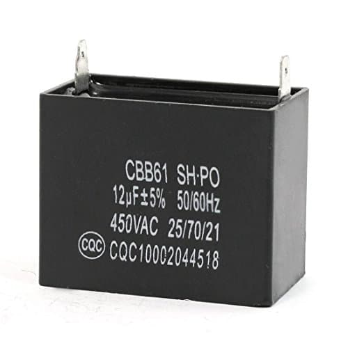 Potelin Premium Quality CBB61 12uF Motor Capacitor - AC 450V 12uF 2 Terminals Air Conditioner Motor Capacitor Black CBB61
