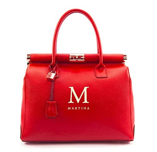Cortina PERSONALISED Leather Bag For Women, Italian Handicraft with Style and Elegance, Cross Body, Shoulder Handbag, Tote, Top-Handle (Red)