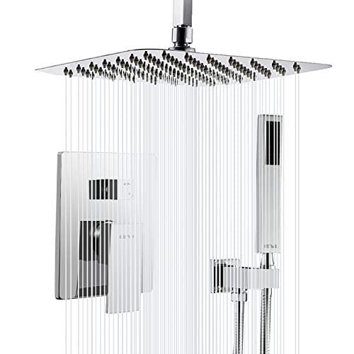 ESNBIA 10 Inch Ceiling Mounted Shower System Rain Mixer Shower Combo Set Rainfall Shower Head System, Polished Chrome (Shower Faucet Rough-in Valve Body and Trim Included）