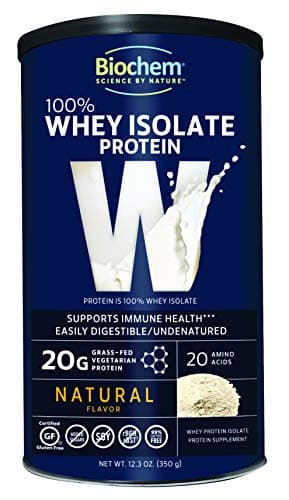 Biochem 100% Whey Isolate Protein - Natural Flavor - 12.3 oz - 20g of Protein - Pre & Post Workout - Meal Replacement - Keto-Friendly - Easily Digestible - Silky Smooth Taste
