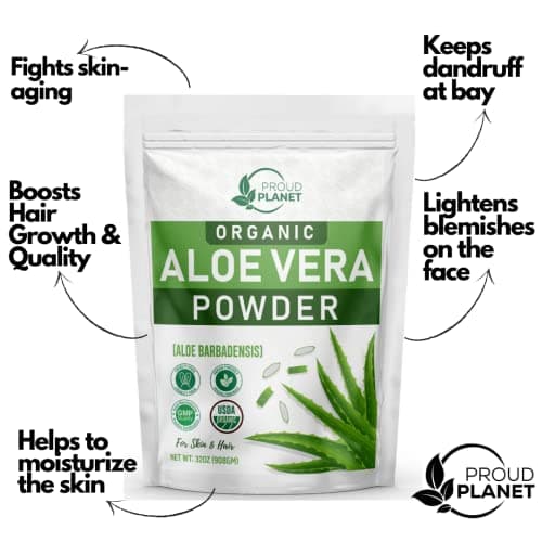 Organic Aloe Vera Powder for Hair & Face | Aloe Barbadensis | AloeVera Extract USDA Certified by Proud Planet (1 Pound | 16 Ounce)