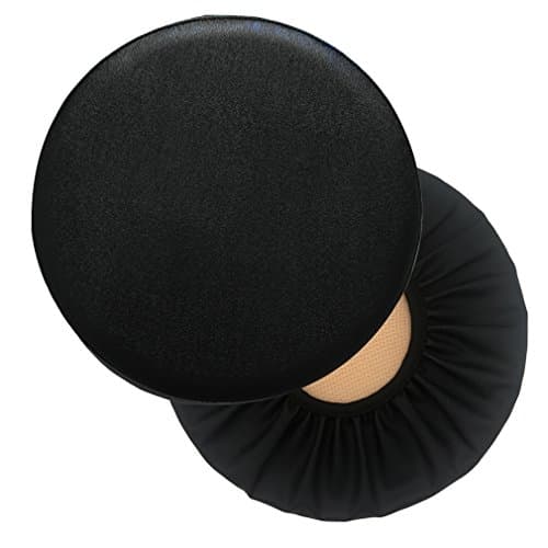 Sigmat 2PC Waterproof PU Bar Stool Cover Anti-Slip Round Seat Cover 13.5 Inch Black