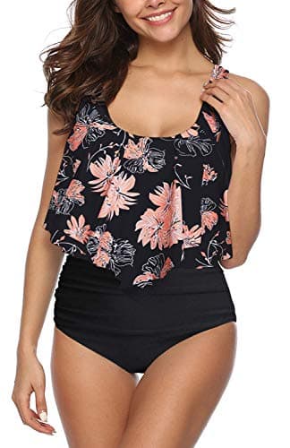 SuperPrity Swimsuits for Women Two Piece Bathing Suits Ruffled Flounce Top High Waisted Bikini Set(Available in Plus Size)