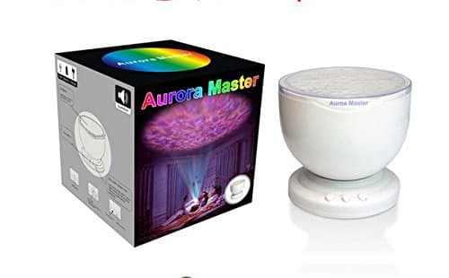 Aurora Master Ocean Wave Projector LED Night Light with Built-in Stereo Speakers / (12 LED Bulbs - 3 Colors) Water Wave LED Ceiling Projector for Children - Connects with Any Audio Device