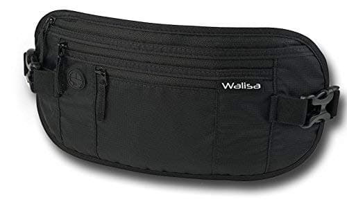 Walisa® Money Belt/bumbags for Ladies and Gentlemen/Waist Bag with RFID Blocker, Black, Belt Bag for Sports, Travelling and Jogging,