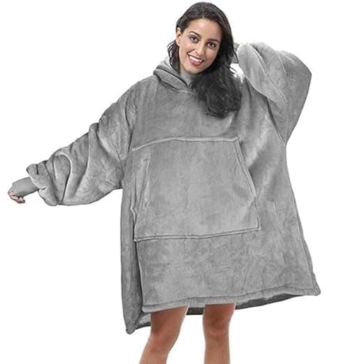 01 Wearable Oversized Blanket Hoodie,Sweatshirt Sherpa with Hood and Giant Pocket,Warm Plush Ultra Soft Sherpa Fleece Comfy Snuggle for very good at keeping the wearer warm,One Size Fits All (grey)