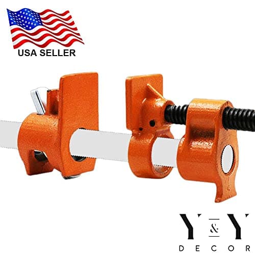 Y&Y Decor 4 Pack 1/2" Pipe Clamps for Wood Gluing, Heavy Duty Cast Iron, Professional Woodworking Tools