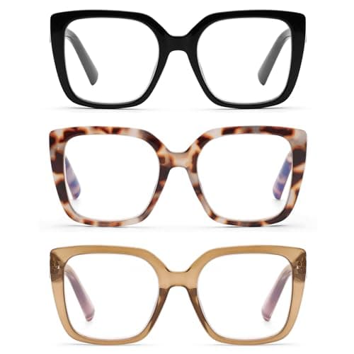 DOOViC 3 Pack Oversized Reading Glasses for Women Blue Light Blocking Square Stylish Computer Readers
