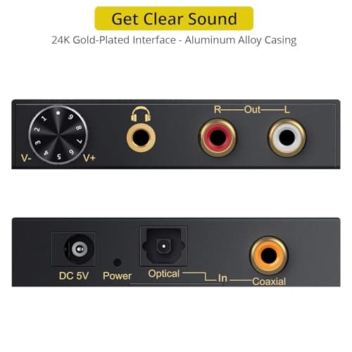 PROZOR DAC Audio Converter 192kHz Support Optical Coaxial to RCA L/R 3.5mm 5.1CH Digital to 2.0CH Analog Audio Converter with Volume Knob for HDTV Blu-ray DVD PS3 PS4
