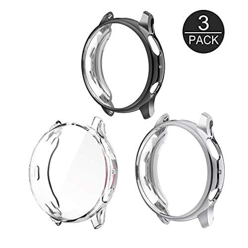 GGOOIG Screen Protector Case for Samsung Galaxy Watch Active 2 (44mm), 3-Pack Soft TPU Plated Shock-Proof Protective Bumper Cover (Black+Silver+Clear)