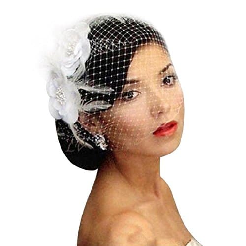 Enjoybeauty White Bridal Birdcage Veil Flower Crystal Wedding Netting Bridal Vei