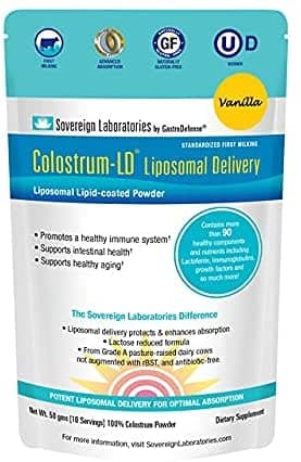 Advanced Absorption Liposomal Colostrum Powder - Halal Certified Proprietary Colostrum-LD Tech Provides up to 1500% More Bio-Availability Over Regular Colostrum - 454 Grams by Sovereign Laboratories