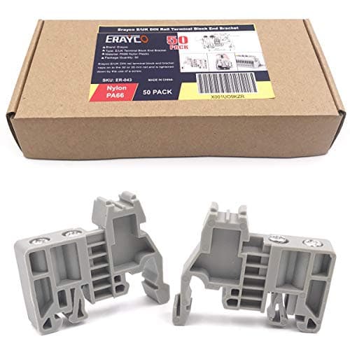 Erayco E/UK DIN Rail Terminal Blocks End Stopper Bracket Grey, Terminal Block Connector (Pack of 50)