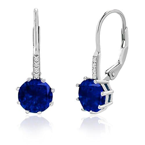 LESA MICHELE Round Simulated Blue Sapphire and Cubic Zirconia Drop Leverback Bridal Gift Earrings for Women in Rhodium Plated 925 Sterling Silver