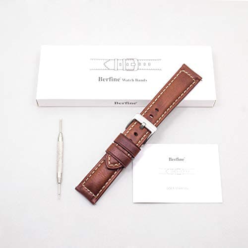 Berfine Quick Release Retro Leather Watch Band,Vintage Oil-tanned Pull-up Leather Strap Replacement,Choice of Width-18mm 20mm 22mm 24mm or 26mm