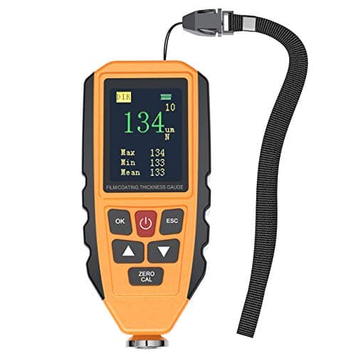 ERAY Digital Paint Coating Mil Thickness Gauge Meter with Backlight Color LCD Display for Car Automotive, Data Store/High Low Limit Alarm/Calibration Function, Black+Orange