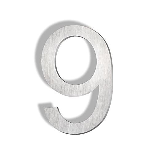 Mellewell Floating Mount House Numbers 5 Inch, Stainless Steel Brushed Nickel, Number 9 Nine