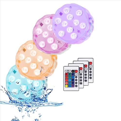 Remote Controlled Submersible Lights, 16 Multi-Colors 4 Modes LED Lights with Battery Powered (4-Pack)