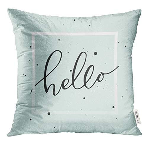 VANMI Throw Pillow Cover Black Goodbye Brush Pen Hello Lettering in The Light Turquoise Handwritten White Say Hand Decorative Pillow Case Home Decor Square 20x20 Inches Pillowcase
