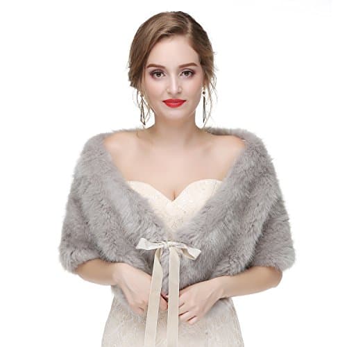 Decahome Sleeveless Faux Fur Shawl Wedding Fur Wraps and Shawls Bridal Fur Stole for Brides and Bridesmaids Grey Fox Fur
