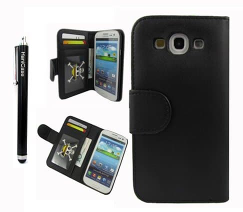 Hanicase Wallet Leather Case Credit ID Card slot Holder Cover Pouch For Samsung Galaxy S3 I9300 Black With Hanicase Design Stylus Pen