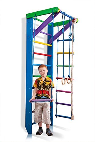 Wall Bars for Kids, Wood Stall Bar, Wooden Swedish Ladder Baby-2-220-Blue, Home Gym Gymnastic, Climbing Kids, Indoor Children Playground 87" x31.5