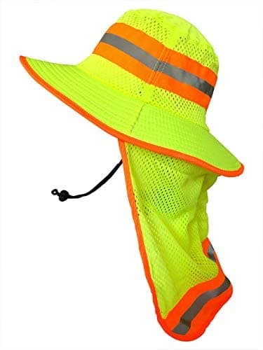 Men High Visibility Reflective Sun Hat with Neck Flap Wide Brim Boonie Hat Bucket Cap
