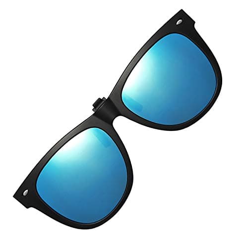 Clip-on Sunglasses Polarized Lens Unisex With Metal Flip Up For Driving, Outdoor Sports & Holidays (ROUND - BLUE)