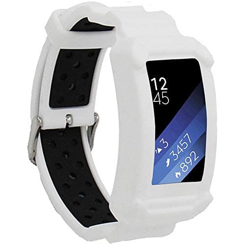 Veczom Compatible with Samsung Gear Fit 2 Pro/Fit 2 Band, Silicone Replacement Strap for Samsung Gear Fit2 Fit2 Pro Sport Bands with Protect Frame Case (White)