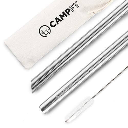 CAMPFY 9" Stainless Steel Boba Straw Multi-Color Set: 5 Angled-Tip Straws & Cleaning Brush - Wide Bubble Tea Straws - Reusable & Metal Drinking Straws for Reduced Plastic Consumption - Dishwasher Safe