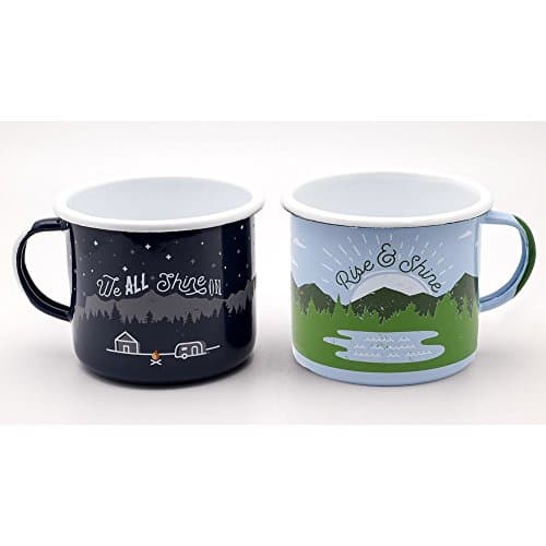 Enamel Camping Mug Set - 16 oz. - Night and Day Design + Free Bottle Opener