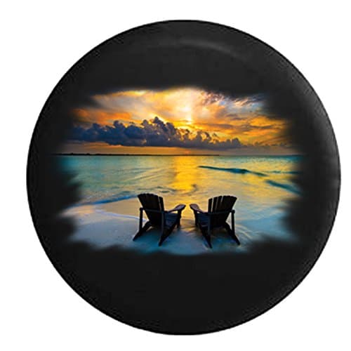 556 Gear Two Wooden Beach Chairs at Sunset Ocean Spare Tire Cover fits SUV Camper RV Accessories Black 30 in