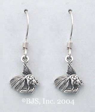 Fancy Gold Fish Earrings - Sterling Silver Animal Jewelry