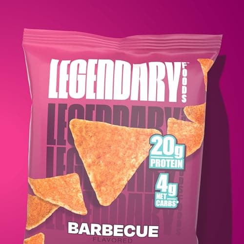 Legendary Foods 20gr Protein Chips - Keto Friendly and Gluten Free Crispy Tortilla Shaped Chips - Taco Snacks, Low Carb and Low Sugar Protein Snack BBQ Flavored 7 x 1.2oz