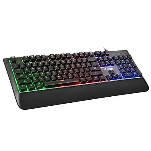 Reccazr Gaming Keyboard Wired Backlit Keyboard with Wrist Rest 19 Keys Anti-ghosting,Multimedia Shortcuts,Waterproof Computer Keyboard for Gamers and Typists