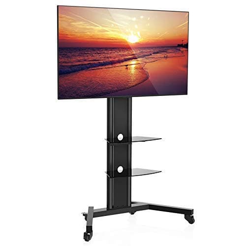 Fitueyes Mobile TV Carts Rolling TV Stand for 42 to 70 Inch LED LCD Flat Screen Monitor with Tempered Glass Av Shelf and Locking Caster Wheels. - Black TT211201MB