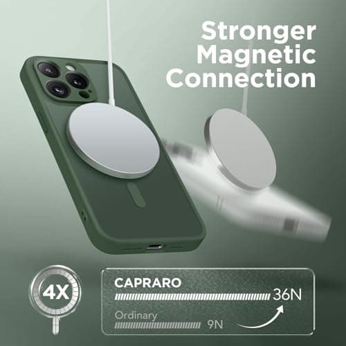 CAPRARO Magnetic for iPhone 14 Pro Case, [Compatible with MagSafe] [Full Camera Protection] Shockproof Protective Slim Translucent Matte Phone Case for iPhone 14 Pro 6.1'', Deep Green