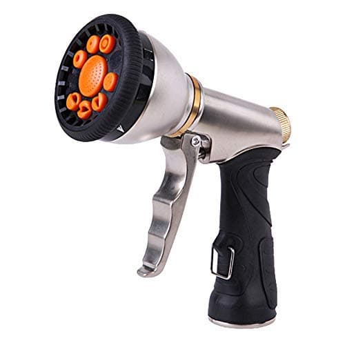 Garden Hose Nozzle - Heavy Duty Metal Spray Gun with Pistol Grip Trigger, 9 Adjustable Patterns - Sprayer for Watering Plants, Cleaning, Car Wash and Showering Pets