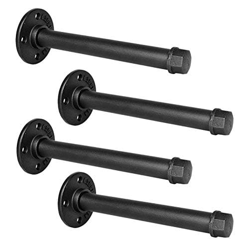 Industrial Pipe Shelving, GoYonder Floating Pipe Brackets Perfect for Vintage Furniture Decorations, 4 Pack Brackets (Black Finish, 9 Inch-4pcs)