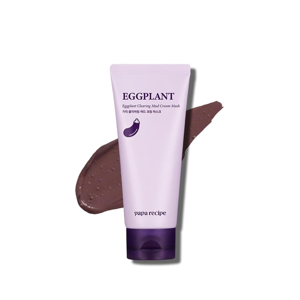 Eggplant Clearing Mud Cream Mask – Bentonite & Kaolin Clay Face Mask, Deep Pore Purifying, Balancing & Hydrating Skin, Gentle Exfoliating Korean Mud Mask for Sensitive & Acne-Prone Skin
