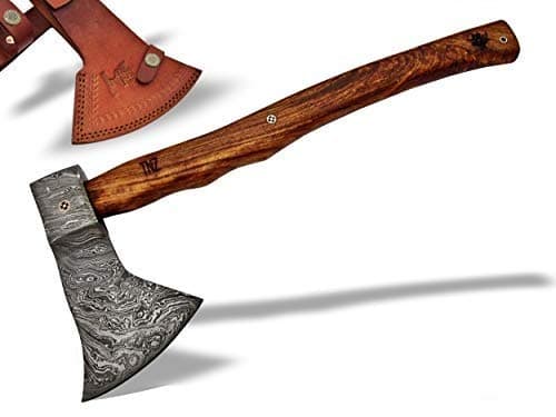 TNZ-605 Damascus Axe 19″ Long 5″Edge 8.5" Head Width 43oz Hunting Camping Damascus Axe Damascus Hatchet Viking Long Bearded Axe Leather Cover TNZ Hand Made Damascus Knives