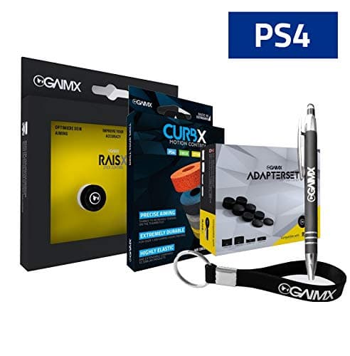 GAIMX Bundle Starter PS5 & PS4 - Raisx + Curbx Trial Kit + Adapter Set + Merch Starter Pack - Gaming Controller Accessories Stick Extension Adapter with Bonus