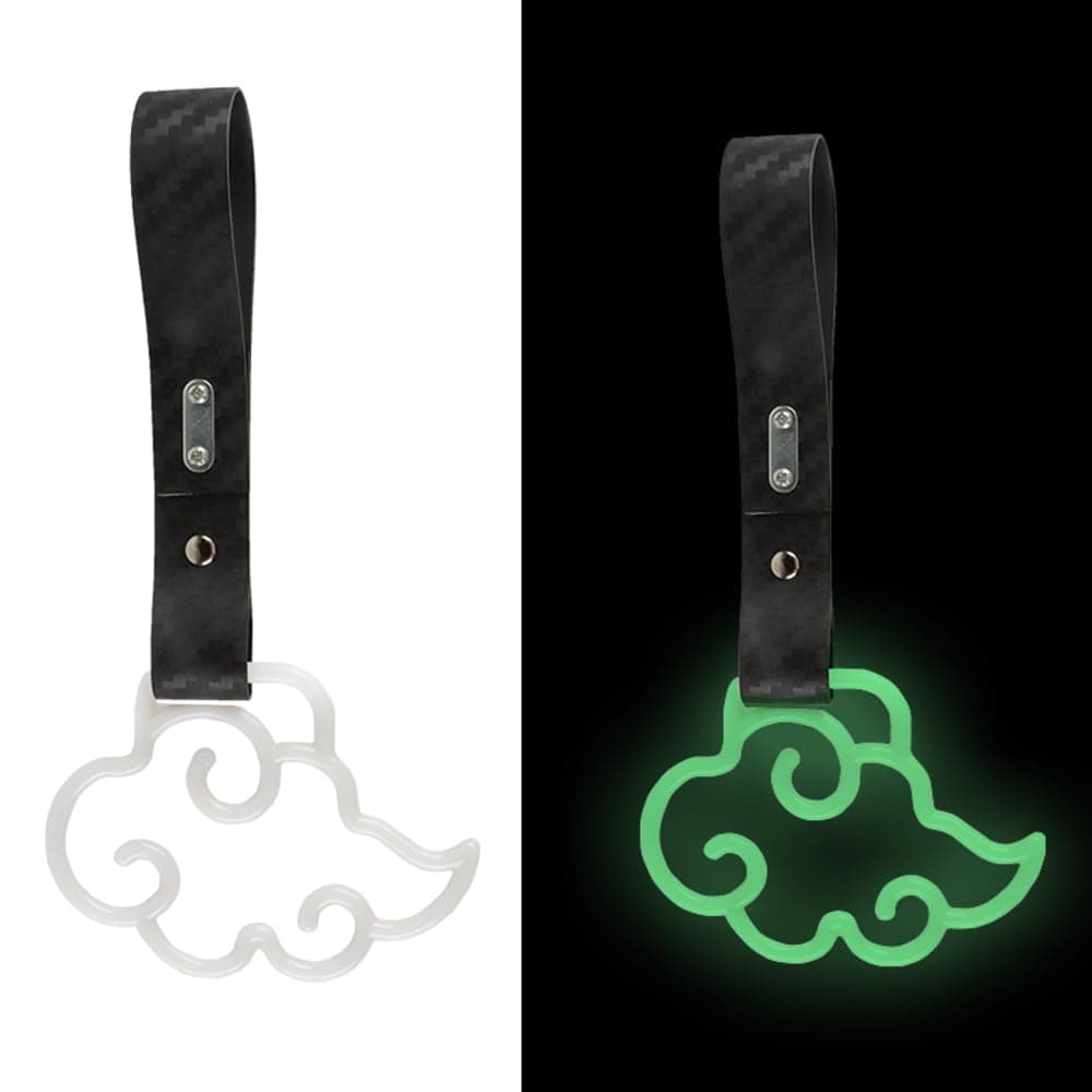 Q1-TECH, JDM Tsurikawa Ring Japanese Subway Train Bus Car Handle Anime Cloud Shaped Handle Hand Strap Rear Front Bumper Warning Rings Drift Charm Drift Car Accessory (Glow in Dark/Carbon Strap)