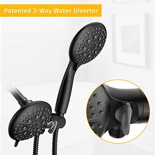 35 Setting Handheld Shower Head Combo, Dual 2 In 1 Shower Head Set with Patented 3-Way Water Diverter and 71 Inches Extra Long Shower Hose, Oil-Rubbed Bronze