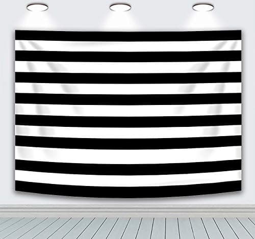 RUINI Polyester Black and White Stripes Backdrop Birthday Party Wedding Decoration Photo Studio Booth Newborn Baby Shower Backdrop 7x5FT