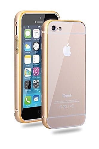 SDO™ Acrylic Mirror Back Cover Case with Metal Bumper for Apple iPhone 5S (Gold)