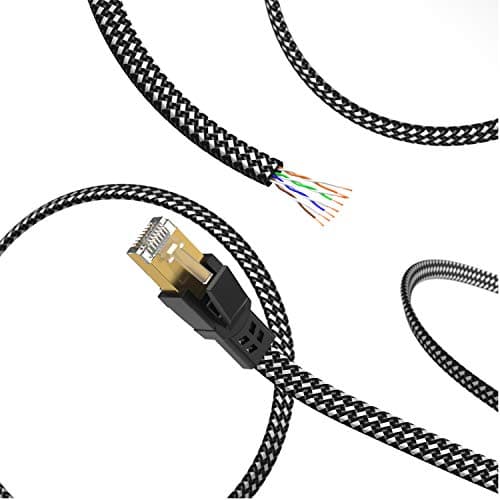 Cat 8 Ethernet Cable 1 ft 10 Pack Multi Color, Nylon Braided High Speed Heavy Duty Network LAN Patch Cord, 40Gbps 2000Mhz RJ45 Flat Internet Cable Shielded in Wall, Indoor&Outdoor for Modem/Router/PC