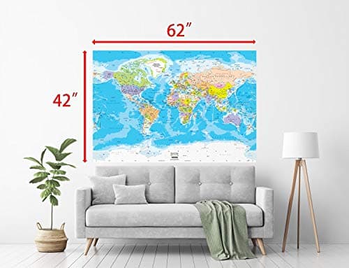 Academia Maps Large 62 x 42 Blue Ocean World Map Wall Decal | Easy to Hang Wallpaper Stick and Peel | Wall Map of The World. Easy to Apply, Reposition, Remove. Safe for Walls
