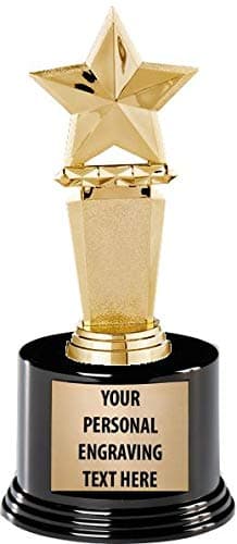Crown Awards Star Trophies with Custom Engraving, 7.25" Personalized Gold Megastar Employee Recognition Trophy On Deluxe Round Base Prime